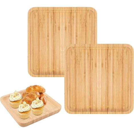 Lot de 2 plateaux de service carres en bambou naturel 20 x 20 cm (1/5)