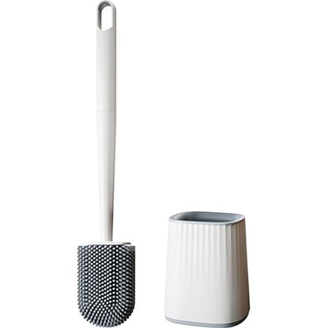 Brosse WC Silicone - Brosse Toilette et Supports, Anti-goutte, Antibactérienne, Balayette WC Ventilée, Séchage Rapide sans Odeur, Balai WC Montage Mural/au Sol, Blanc (1/4)