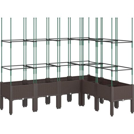 Fioriera aiuola rialzata vassoio piante fiori terrazza giardino con traliccio 160 x 120 x 142,5 cm PP marrone 020038256