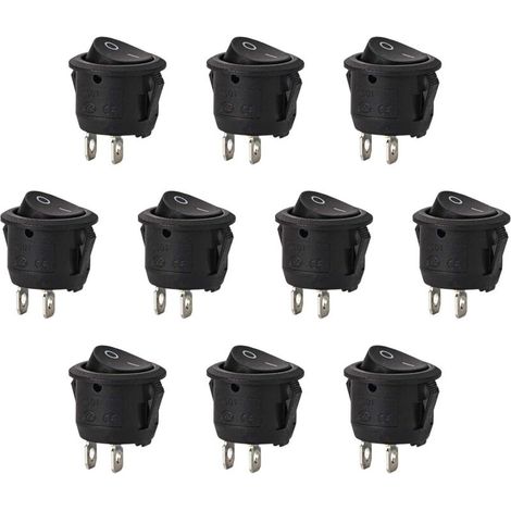 10 Stück runde Wippschalter mit Verriegelungsknopf (SPST), 2-polig, Wechselstrom 6A/125V, 3A/250V, für Auto, LKW, Boot (1/4)