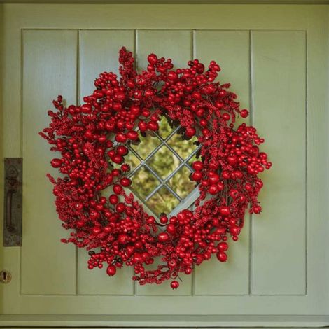 60cm Hanging Red Berry Burst Christmas Wreath (1/4)