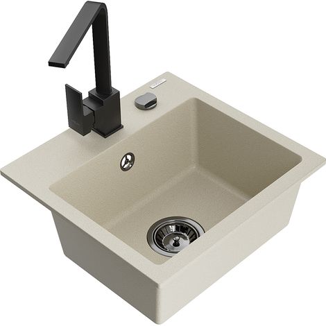 Mexen Milo évier en granit à 1 cuve avec robinet mélangeur Rita, Beige - 6505-69-670300-70 (1/5)