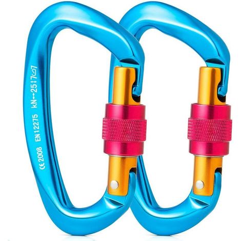 Mousqueton à verrouillage par torsion, 2 mousquetons en aluminium autobloquants, mousqueton en forme de D pour l'alpinisme (1/5)
