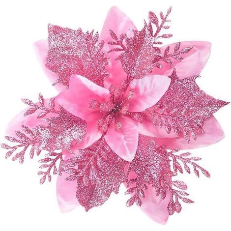 Artificial Flowers - Poinsettia - 20 Pieces - 14 cm - Multicolor with Clips - Festive Wall Decor (1/4)