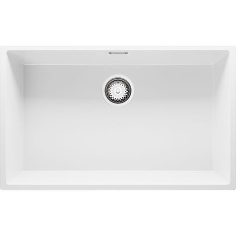 PRIMAGRAN Evier Sous Plan 76x47cm, Evier en Granit 1 bac + Kit de Vidage, Évier au meuble 80cm - London, Blanc