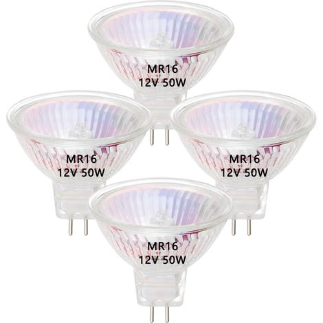 Ampoule Halogène MR16 50W 12V GU5.3 Blanc Chaud Éclairage Intense Sans Scintillement pour Maison et Commerce Lot de 4 (1/5)