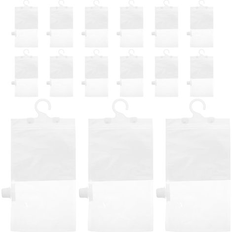 Paquet Déshumidificateurs Réutilisables Transparents 15 Pièces avec Crochets Suspendus, Sachets Absorbeurs D’humidité pour Garage, Salle de Bain et Placard, (1/5)
