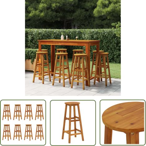 The Living Store Tabourets de bar lot de 8 bois massif d'acacia - Tabourets De Bar - Chaises De Jardin - Mobilier De Jardin - Acacia Massif - Meubles De Jardin (1/5)