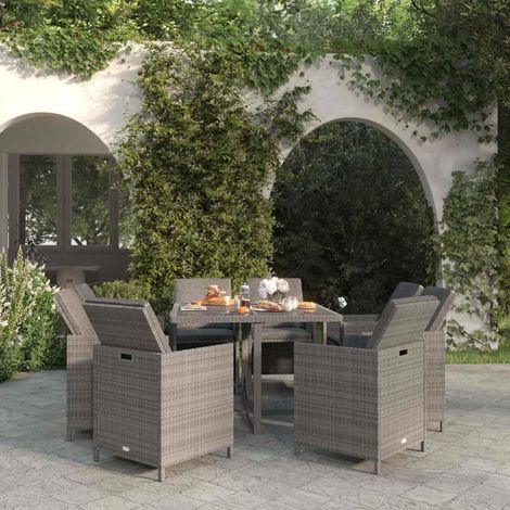 vidaXL Set comedor jardín 9 pzas y cojines ratán sintético gris (1/5)
