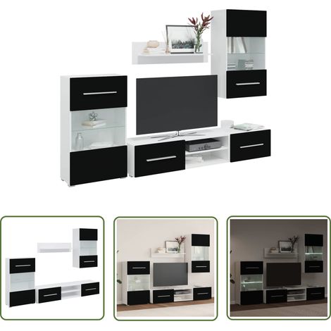 vidaXL Meubles TV avec lumière LED 5 pcs noir mat bois d'ingénierie (1/5)