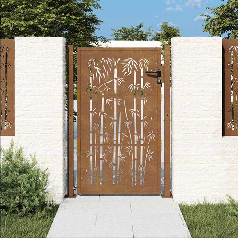 Portail de jardin 100x150 cm en acier Corten, motif bambou