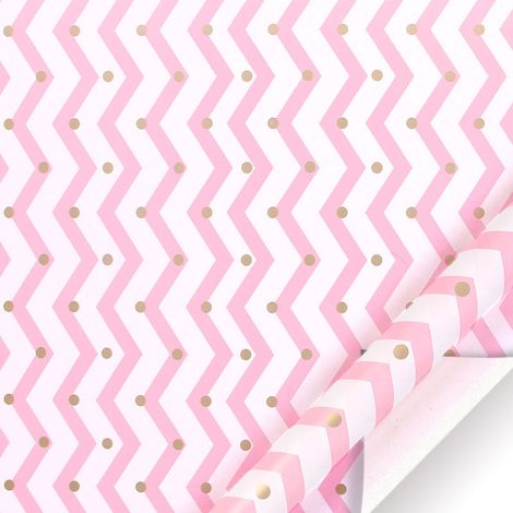 Papier D'Emballage Cadeau - Motif Chevron Et Points Rose Or - 50 X 70 Cm - Pour Fêtes Saint-Valentin Anniversaires Événements - 1 Feuille (1/5)