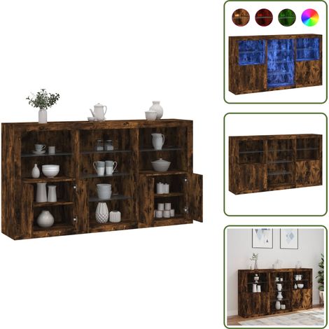 Buffet avec lumières LED chêne fumé 181,5x37x100 cm - Buffet Moderne - Meuble De Rangement - Luminaire Led - Décoration Intérieure - Éclairage Rgb (1/5)