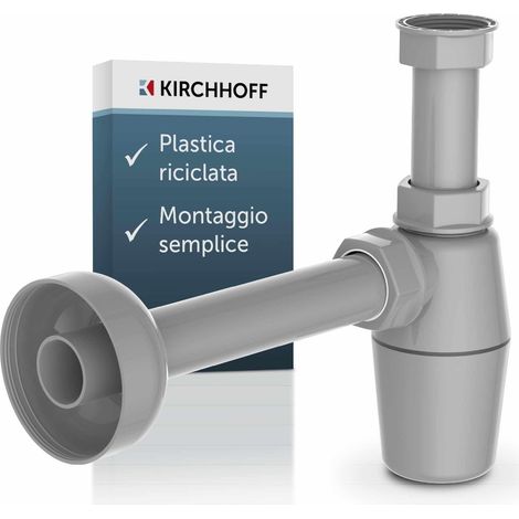 Kirchhoff 98803049 Siphon Eco Save 98803049-Scarico, plastica Riciclata, lavelli e lavabi, sifone a Tazza, Tubo di Scarico, Grigio (1/5)