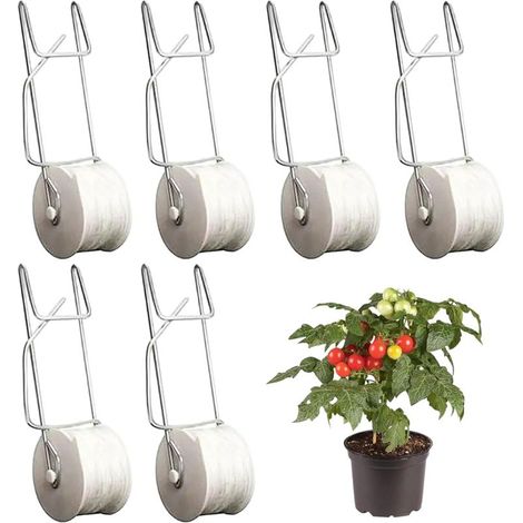 Crochets de Tomate 6pcs Support de la Plante Tomate pour Le Treillis à Cordes Suspendu des Clips Plante à Roller avec 49 pi Corde pour la Fleur légumes en Serre et la Vigne (1/5)