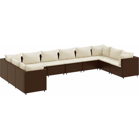 10-tlg. Garten-Lounge-Set mit Kissen Braun Poly Rattan vidaXL (1/5)