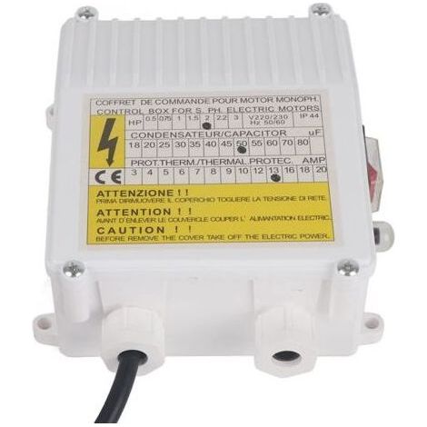 Caja de control para bomba sumergible: interruptor de seguridad térmica integrado, compatible con bombas para pozos profundos y bombas portátiles (enchufe europeo, 1500 W, 220 V). (1/5)