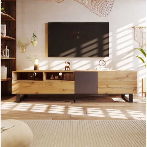 Mueble TV moderno con gran almacenaje en salón negro OKMYHOME (1/5)