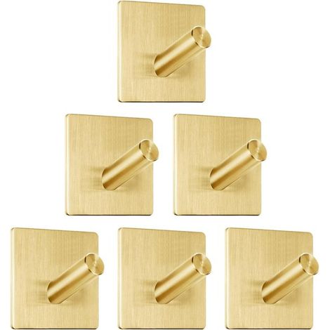 Toallero sin taladro - Ganchos adhesivos - 6 unidades - Dorado - Acero inoxidable (1/5)