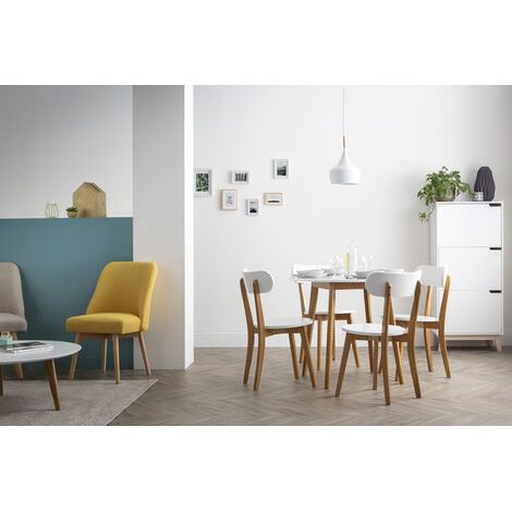 Suspension métal Blanc avec Finition Bois Clair, Diamètre 24 cm, Design Contemporain JAVA, Allumage silencieux, sans scintillement perceptible, Indice de rendu des couleurs élevé pour un rendu fidèle (1/3)