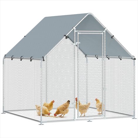 Poulailler Enclos 4 m² acier galvanisé argent 200 x 200 x 200cm (1/5)