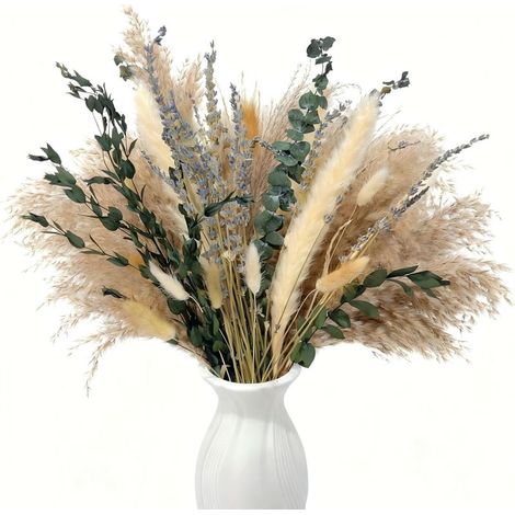 Herbe de La Pampa,Fleurs Séchées 100 Pcs,Fleurs Séchées Bouquet,Roseaux,Herbe de La Pampa Artificielle,Décoration Salon,Décoration Table Bohème (1/5)