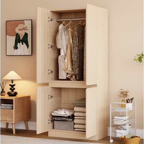 Schrank 70 x 40 x 170 cm In Naturholz, Doppeltür, Geräumiger Stauraum Und Schlichtes Design (1/5)