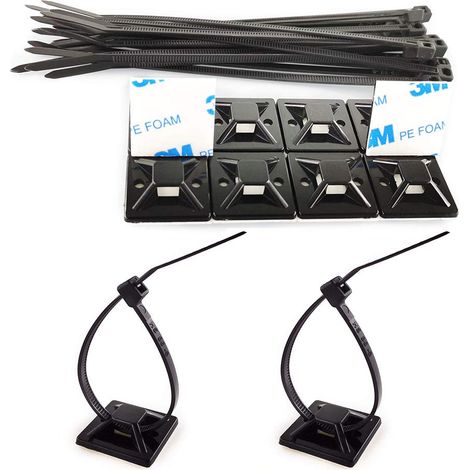 Lot de 100 serre-câbles en nylon résistants aux UV et supports de câble de 25 x 25 mm - Supports de fixation pour la maison, le bureau - Noir (1/5)