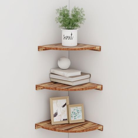 Youyijia Corner Shelf Set 3-Piece Floating Wall Shelves Made Of Solid Pine Wood Floating Shelves Thickened Plate With Extra High Load Capacity For Bedroom Kitchen Living Room And Bathroom Wood Color (1/5)