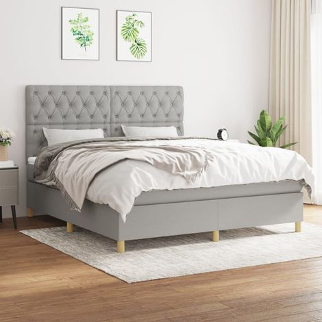 vidaXL Sommier à lattes de lit avec matelas Gris clair 160x200cm Tissu (1/5)