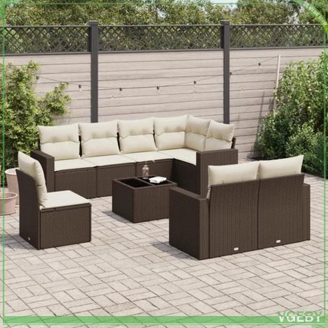 Salon de jardin - FAF7291712417610 - Modulaire - Résine tressée marron - Coussins déhoussables lavables (1/3)