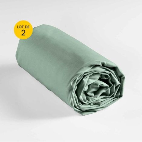 Lot de 2 draps housse king size 180 x 200 cm coton 57 fils Sauge (1/3)