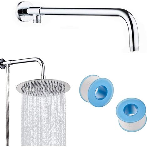 Bras de douche en acier inoxydable avec rouleaux de ruban d'étanchéité PTFE argenté 41 cm (1/5)