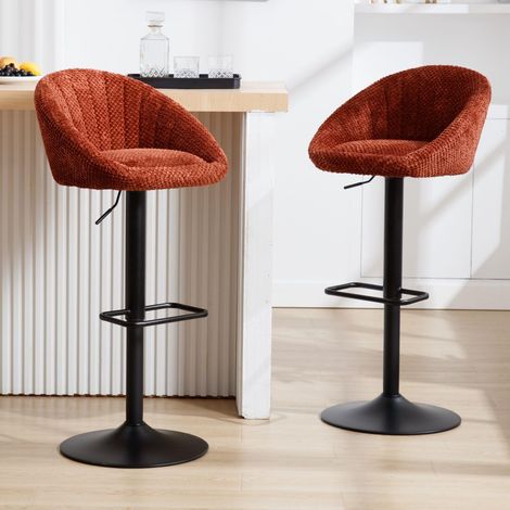 Wahson Bar Stools Set of 2 in Chenille Modern Swivel Counter Chairs Height Adjustable for Kitchen Home Bar, Reddish Brown
