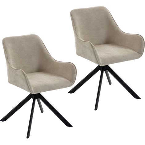 Set de 2 chaises de salle à manger, chaise de cuisine pivotante avec accoudoirs, cadre métallique pour salon, salle à manger, beige (1/5)
