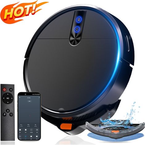 Robot aspirador inteligente, aspirador multifuncional con carga automática para el hogar, 3 en 1: barre, friega y aspira, control por app (negro) (1/5)