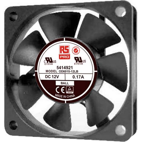 Rs Pro – Mini ventilateur axial 12V – Débit 20.4m³/h – Dimensions 60 x 60 x 15mm – Puissance 1.1W – Vitesse 3500tr/min