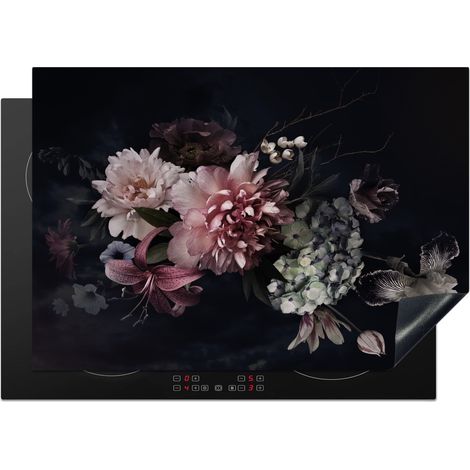 PROTECTOR DE PLACAS DE INDUCCIÓN Flores - Vintage - Pastel - Rosa - Blanco Tapa Para Induccion 75x52 cm