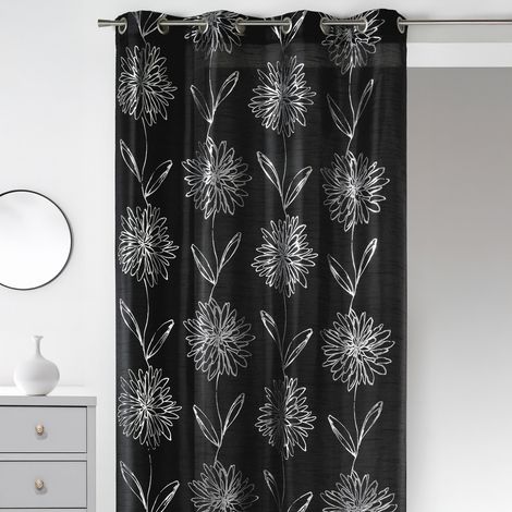 Rideau noir fleurs argentées Noir 140x260 cm