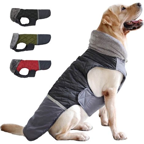 Veste coupe-vent hiver réfléchissante en peluche pour chien (XS, noir)