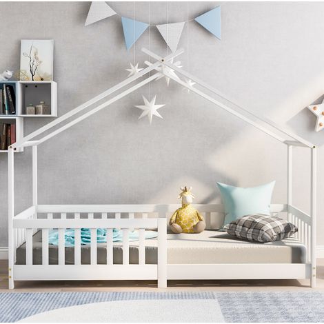 Cama infantil casita con barrera madera 90x200 OKMYHOME (1/5)