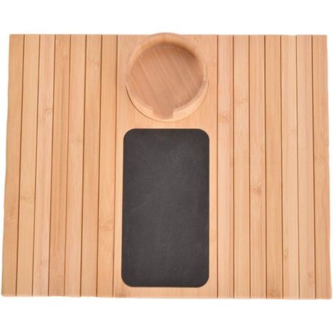 Plateau d'accoudoir de canapé en bambou avec porte-gobelet amovible, organisateur antidérapant pour collations et télécommande, ajustement universel pour canapé et fauteuil (1/5)