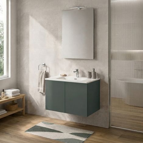 Mobile bagno sospeso 70 cm verde due ante e lavabo Tierra (1/5)