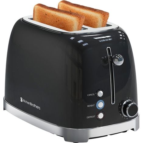 [JAMAIS UTILISE] KitchenBrothers KitchenBrothers Grille-pain rétro - 6 niveaux de chaleur - 2 fentes extra-larges - 1630W - Fonction de réchauffage et de décongélation - Noir (1/4)