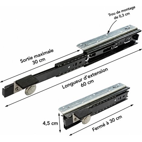 Support télescopique 300 mm noir sous plan pour table escamotable 10 × 20 × 5 cm 500 g – Livraison gratuite