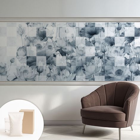Tapete Dekorative Vliestapete mit Klebe für Wand - Mustertapete - moderne Einrichtung - für Büro Lotusblumen 250x104 cm