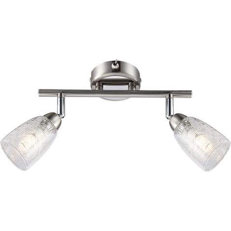 Deckenlampe Deckenleuchte Spotlampe Spotleuchte Wohnzimmerlampe, 2 Flammig Spots beweglich, Chrom Nickel matt silber, 2x G9 3W 300Lm warmweiß, LxBxH 25x6x11cm