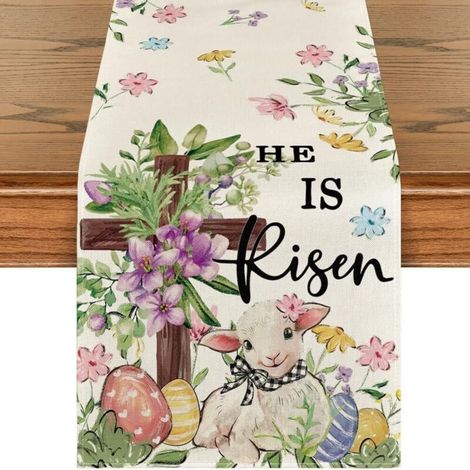 Chemin de Table Décoration Pâques 183x33cm Motif Lapin et Œufs – Décoration Table Printemps pour Maison Fête de Pâques,A (1/5)