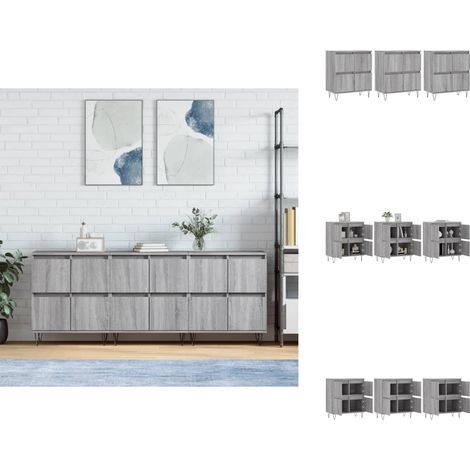 Sideboards 3 Stk. Grau Sonoma Holzwerkstoff - Schreibtisch - Wohnzimmermöbel - Sideboard Grau - Holz Sideboard - Regal (1/5)