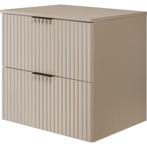 Furnidea - Meuble de salle de bain à suspendre avec le plan FLOW cachemire 60 cm - 2 tiroirs - façades rainurées (1/5)